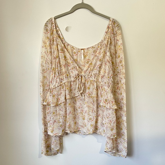 Free People Tops - SOLD Free People Uptown Bell Sleeve Blouse Sheer Floral